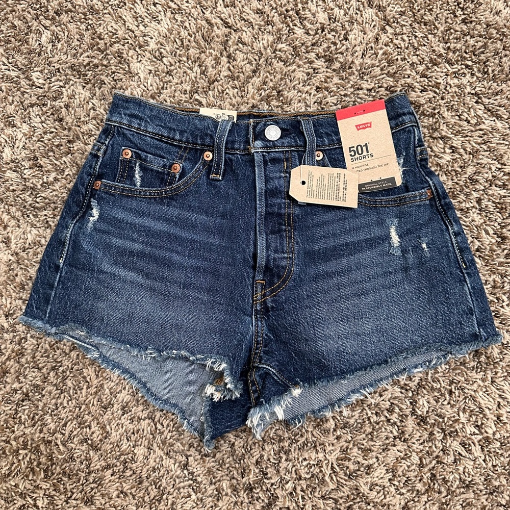 Levi's Dark Blue Distressed Jean Shorts